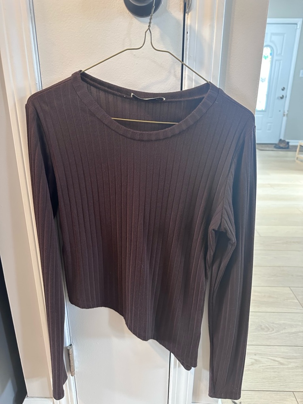 Brown Ribbed Asymmetrical Top - Picture 4 of 4